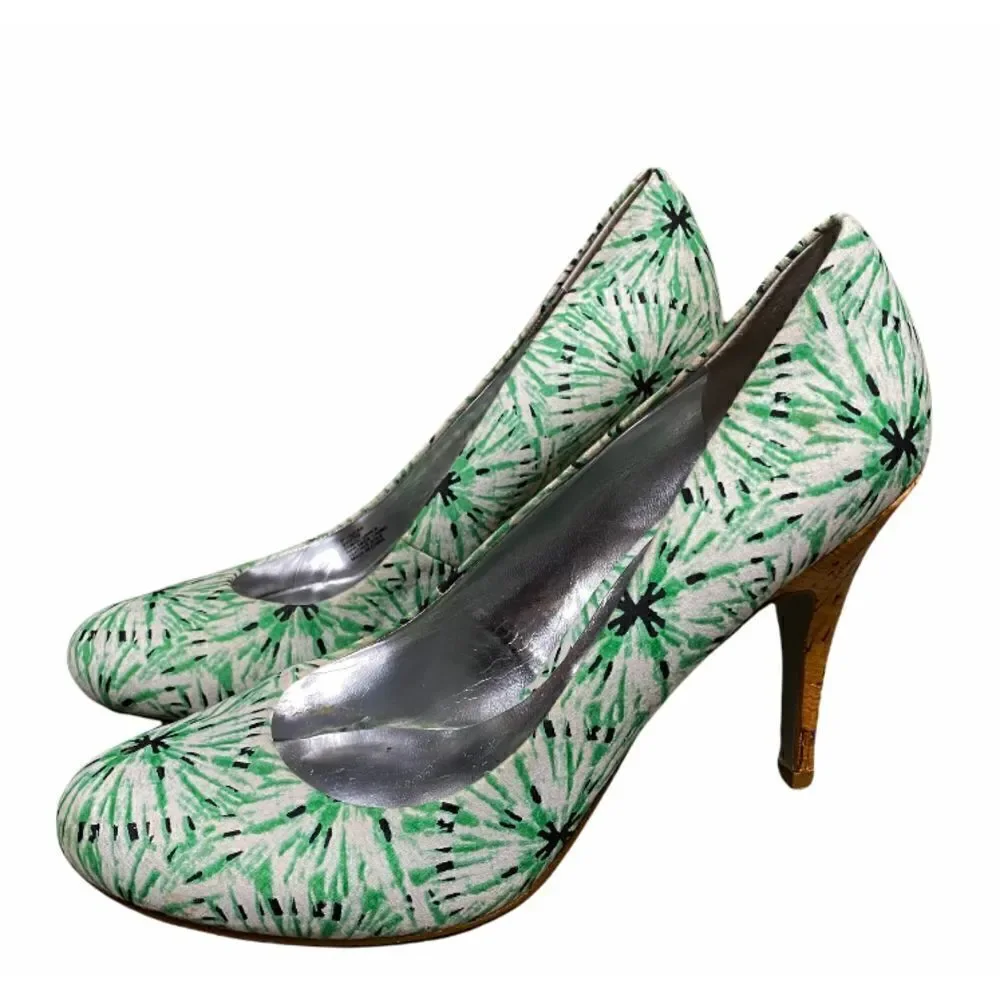 Jessica Simpson JP Oscar Green Multi Fabric Cork Heel Pump Size 9